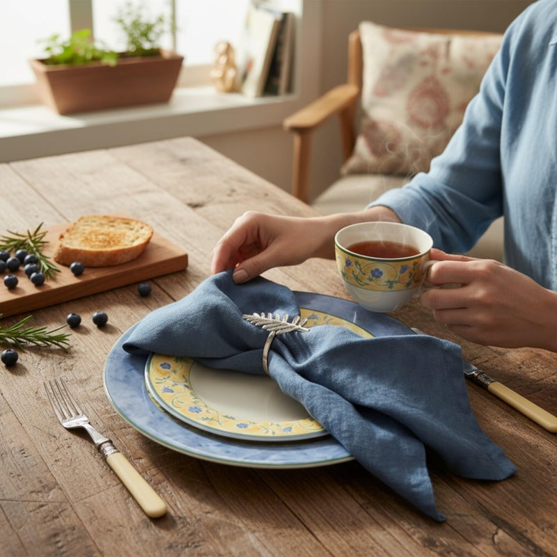 Eight Owls Linen Napkins â€“100% French Flax â€“ Stonewashed Pure Linen Cloth Napkins - Size 18 Inch x 18 Inch â€“ Set of 4 (Soft Teal Blue) - Image 2
